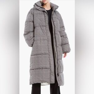 MAX STUDIO Midi Puffer Jacket Black / Cream Wicker Diamonds Size Small